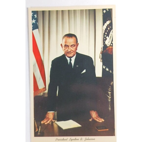 President Lyndon B Johnson 36th President USA Postcard Standing Oval Office Flag - Picture 1 of 4